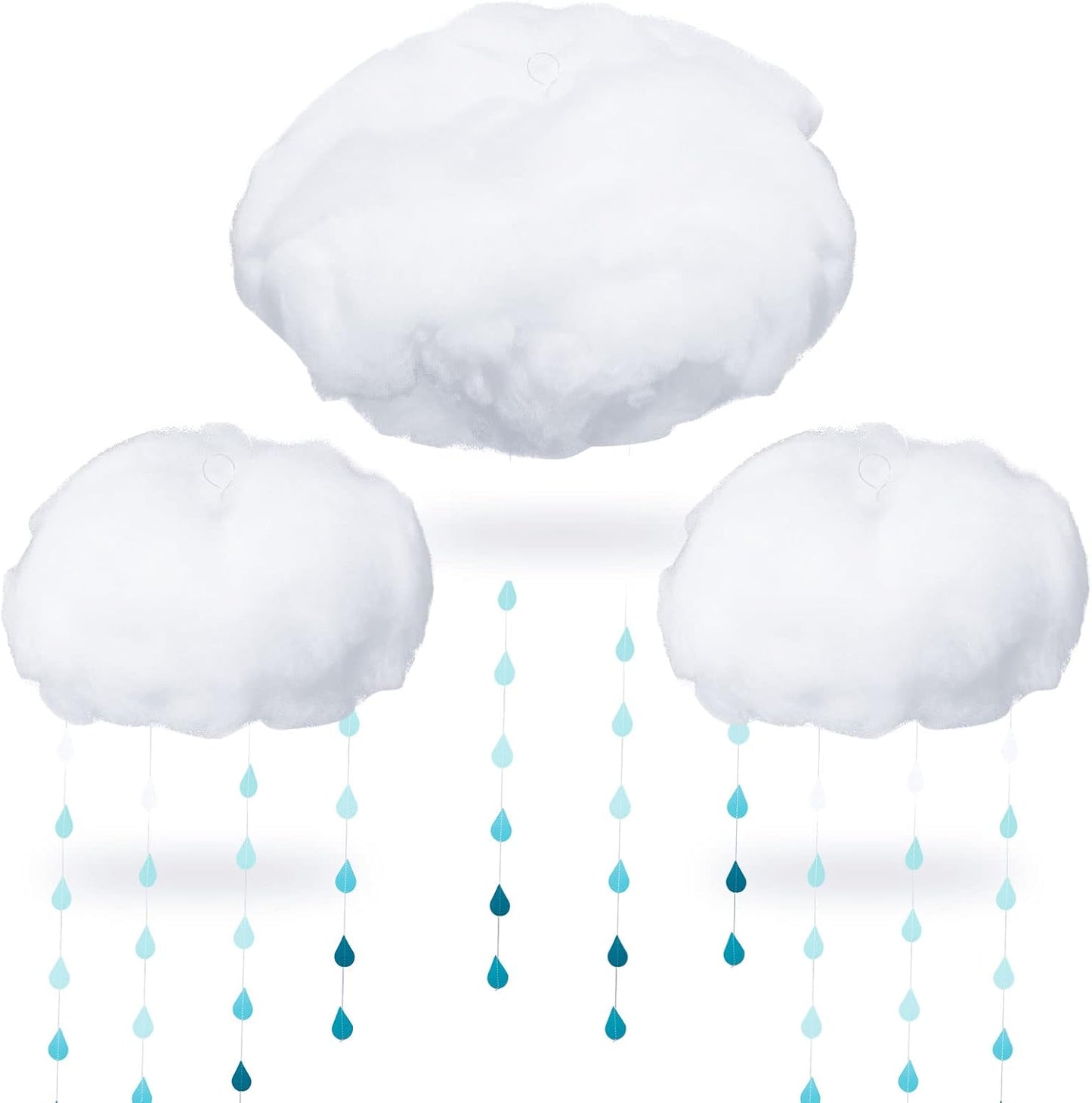 Skiennix 15 Pcs Artificial Cloud Props - 3D Raindrop Garland Set for Baby Shower & Party Decor