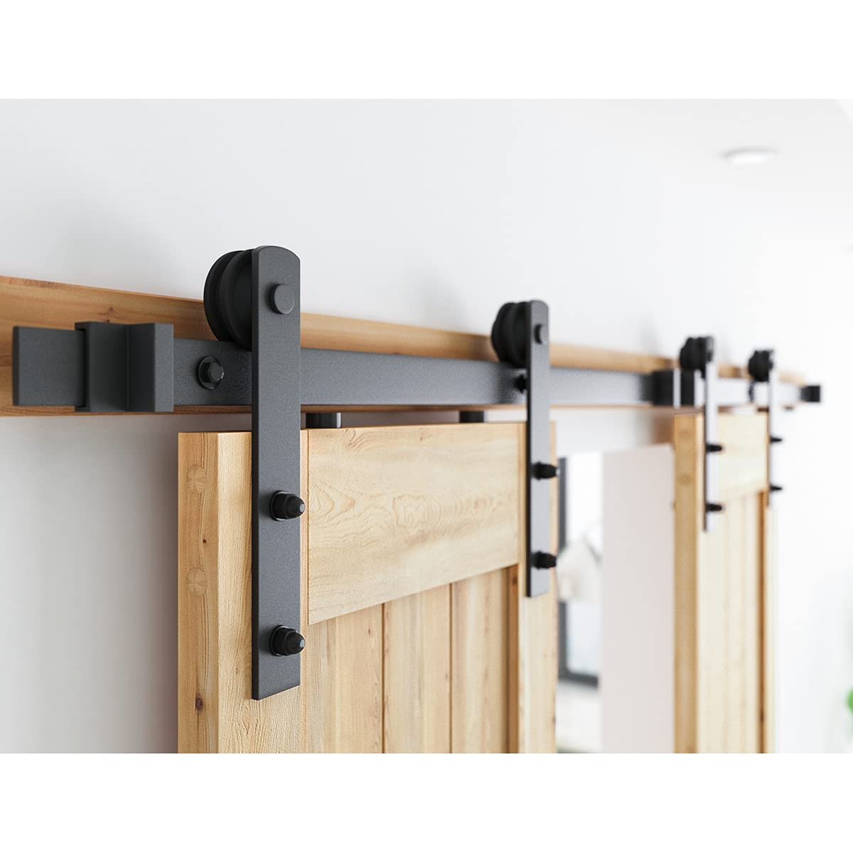 SMARTSTANDARD 8 FT Double Barn Door Hardware Kit - Heavy Duty, Smooth and Quiet Sliding Operation - Easy to Install with Step-by-Step Installation Instruction - Fits 24" Wide Door Panels