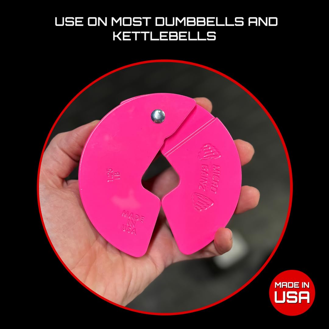 Micro Gainz Dumbbell Fractional 1.25lb Weight Plate, Ideal for Micro Loading, (Choose Color) 4 Piece Fractional Weight Plates, Designed for Dumbbell Training, Made In USA (Pink)