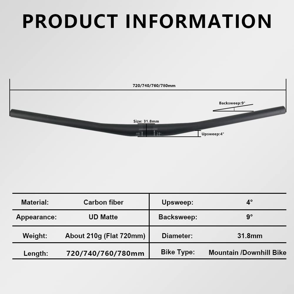 31.8 handlebar, mtb carbon handlebar, carbon handlebars mountain bike, RXL SL straight handle bars for bike mountain bike bars 1-1/4" 31.8 backsweep 9° flat handle bar downhill bicycle UD matte 720mm