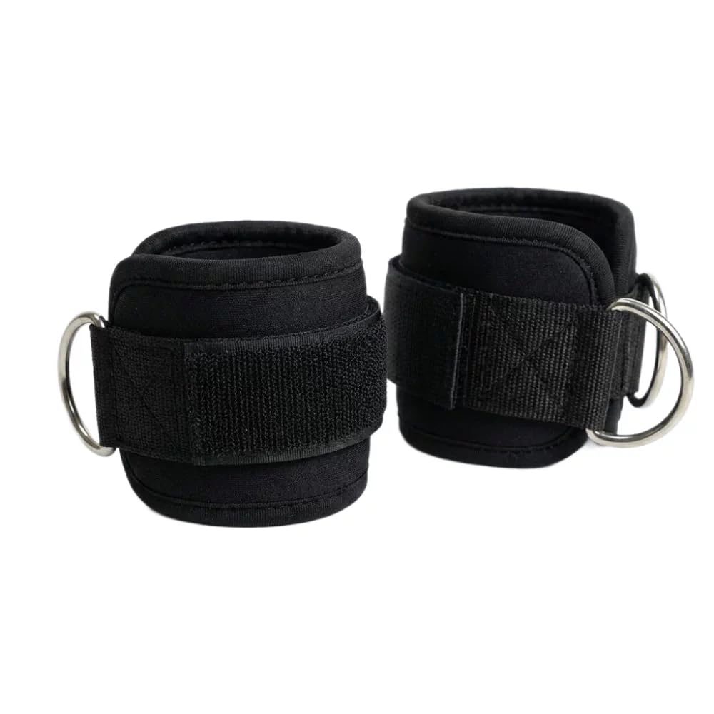 Ankle Straps for Cable Machines, Pair of Padded Neoprene Ankle Cuffs with Metal D-Rings, Adjustable Resistance Band Attachment for Glute Kickbacks, Leg and Hip Workouts(Black)