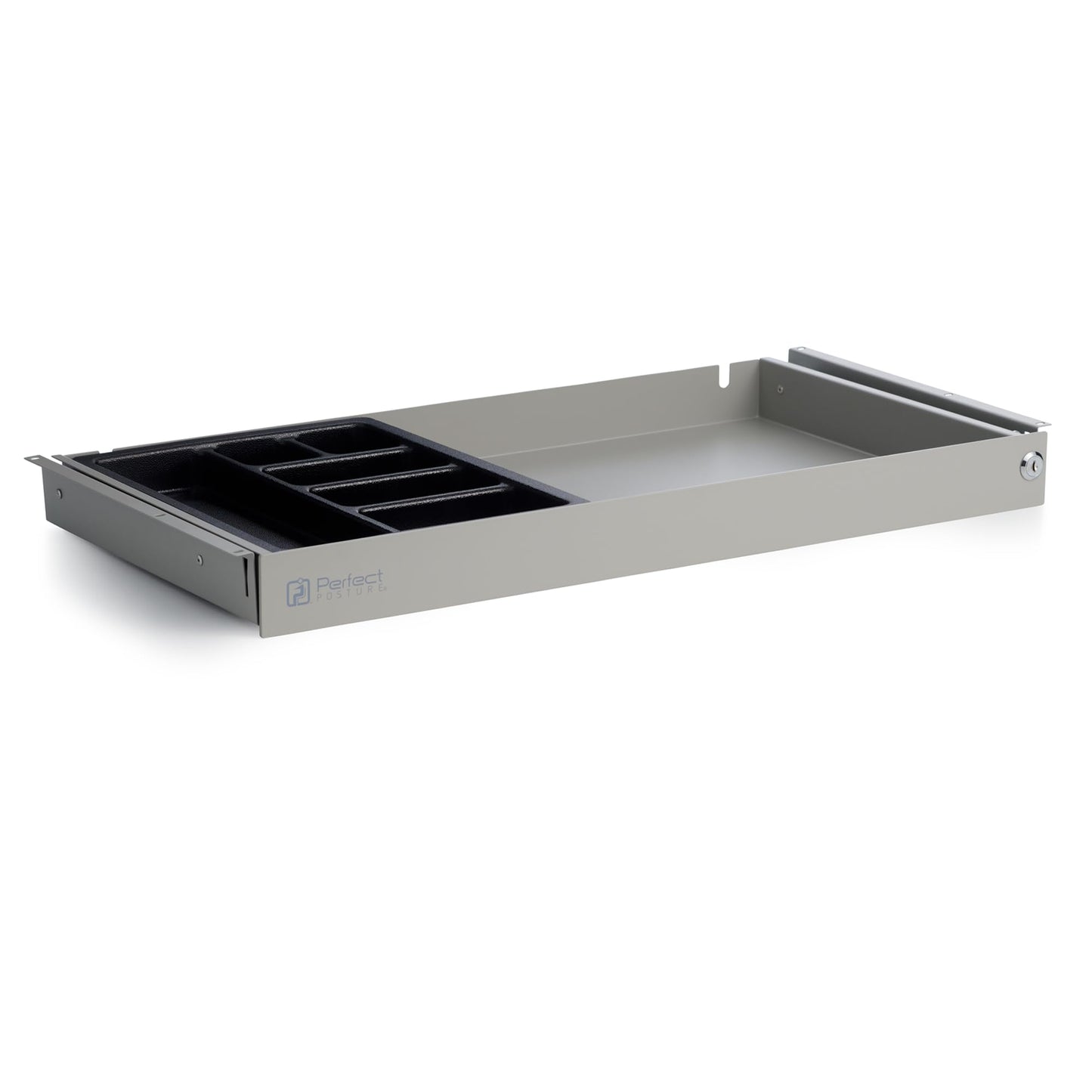 Perfect POSTURE Max Under Desk Storage Drawer – Large Desk Drawer with Lock for Regular & Sit-Stand Standing Desks, Gray (13" x 26.5")