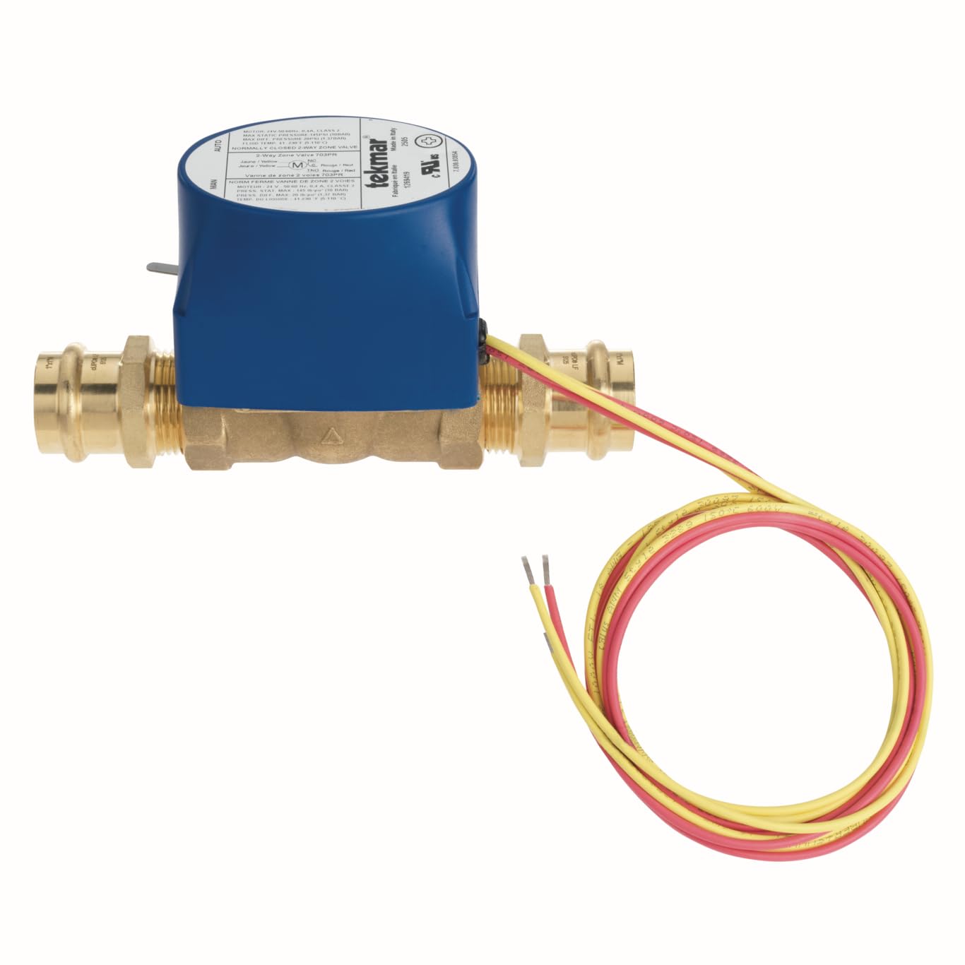 tekmar 703PR 2-Way Zone Valve | Normally Closed, Electro-Mechanical Actuation with End Switch, 1" Press Fitting, 24V AC Hydronic Heating & Cooling Systems