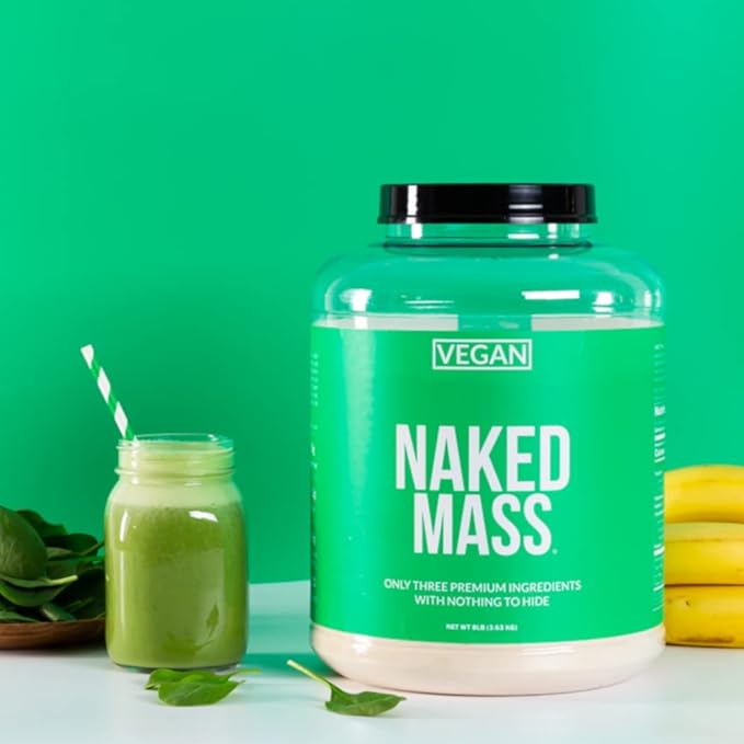 NAKED Vegan Mass - Vanilla Vegan Weight Gainer - 1,230 Calories, Non-GMO, Soy & Gluten Free, No Artificial Ingredients - 8LB Bulk - 11 Servings