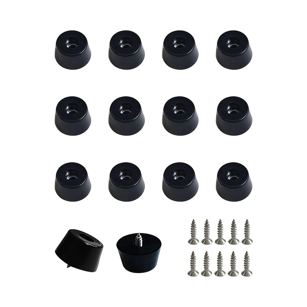 ZYYC 20 PCS Black Rubber Feet with Stainless Screws, Non Slip Rubber Bumper for Cutting Board (0.51" H x 1" D)