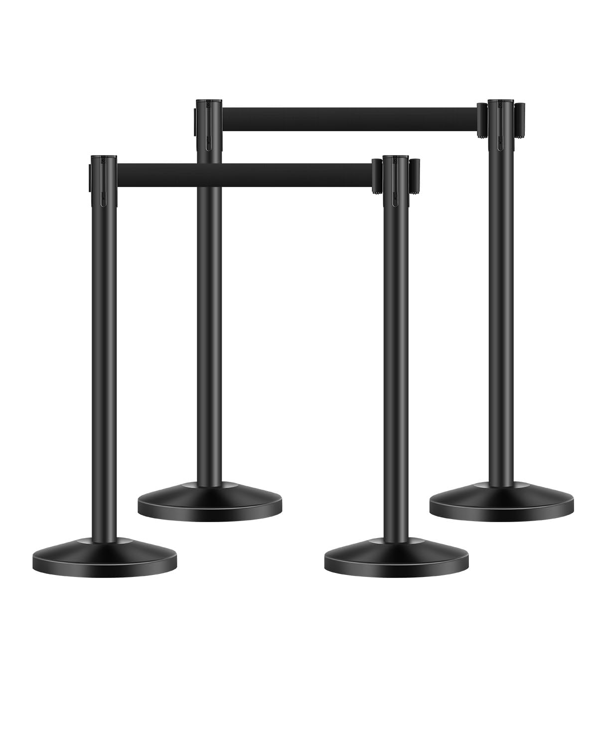 VEVOR Stanchion Post, 4 Pcs Stanchions with Retractable Belts, Carbon Steel Black Stanchions Queue with Sand Injection Hollow Base, Crowd Control Barriers for Theaters, Parties, Weddings, Exhibitions