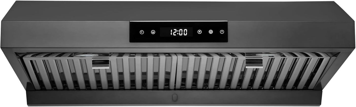Hauslane Range Hood Under Cabinet 30 Inch - Ducted Stainless Steel Range Hood, 6 Speed Kitchen Vent Hood 30 Inches, Stove Vent Hood for Kitchen with Auto Shut-off, LED, Touch Panel - Chef Series PS18