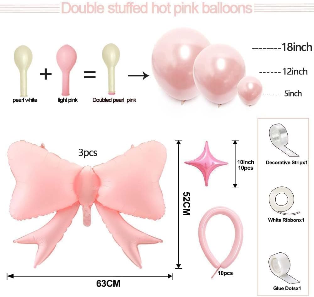 Skiennix Pearl Pink Balloon Arch - Light Pink Foil Bow & Star Balloons for Birthday & Baby Showers