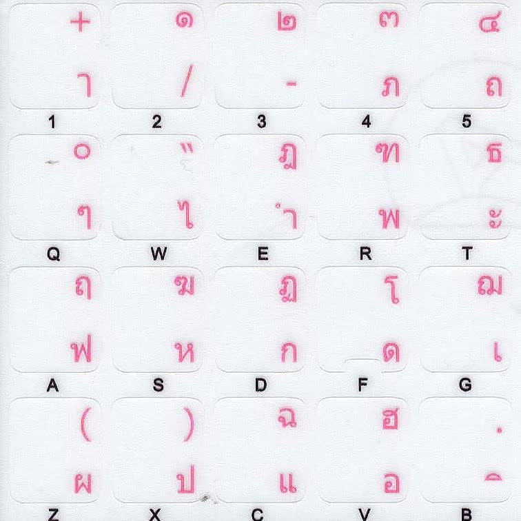 4Keyboard Thai Keyboard Stickers with Pink (Magenta) Lettering ON Transparent Background