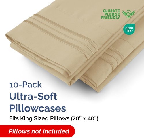 King Pillow Cases by LuxeHome | Ultra Soft Hotel Quality Covers - Wrinkle-Free, Stain & Fade Resistant - 10 Pcs Set in Beige