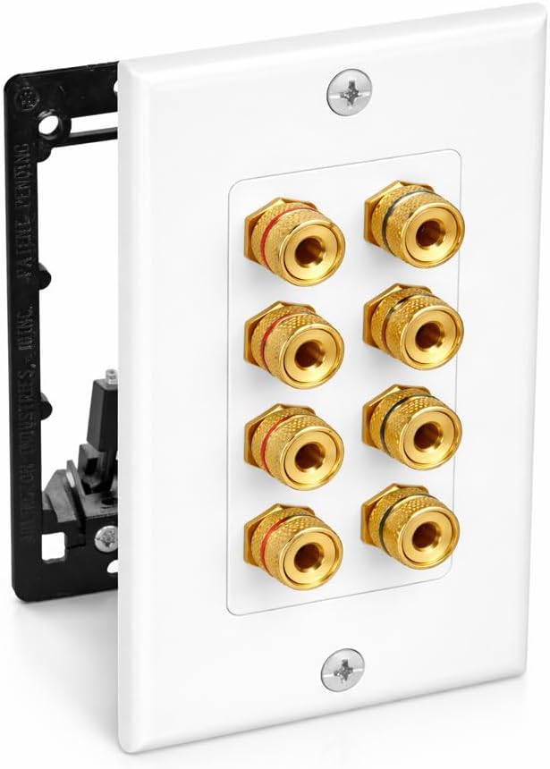 4 Setup DIYTECH Speaker Wall Plate, Home Theater Wall Plate, Gold Plated Binding Posts, for Home Theater