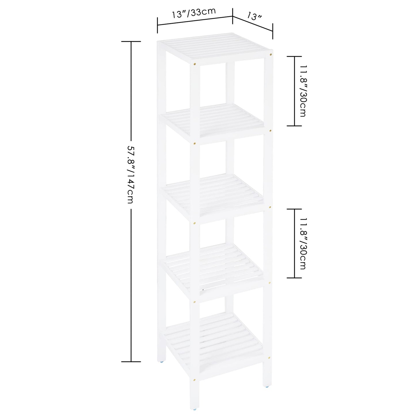 SMIBUY Bathroom Storage Shelf, 4-Tier & 5-Tier Bamboo Rack Organizer, Multifunctional Shelving Unit for Living Room Bedroom Kitchen (White)