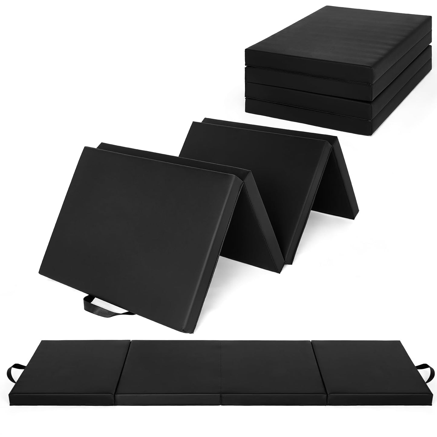 6x2 ft Portable Four-Fold Gymnastics Mat, 2 Inch Thick Tumbling & Exercise Pad, Folding Floor Mat for Home Workouts, Yoga, Pilates, Aerobics and Martial Arts Training, Black