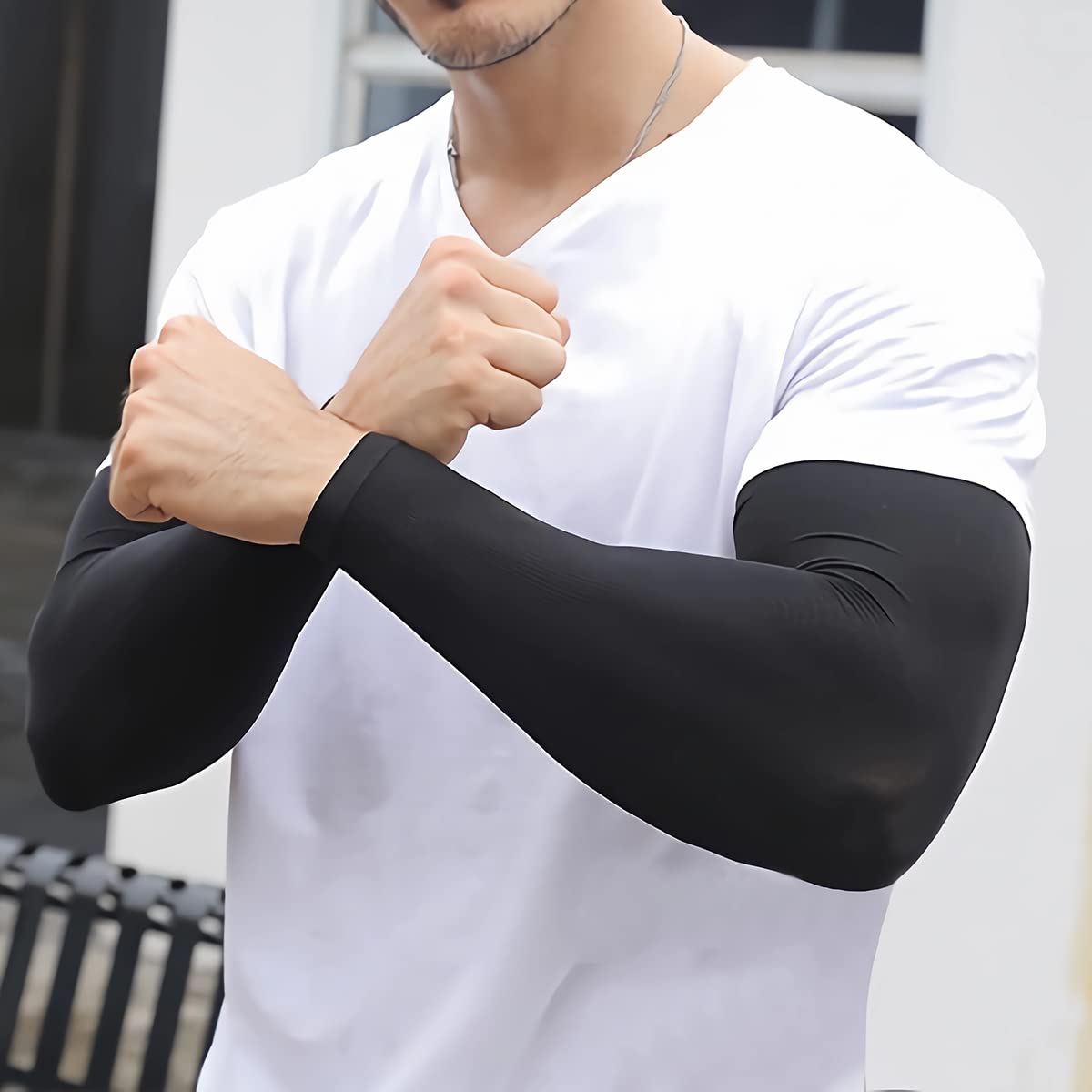 EGOFLEX Arm Sleeves for Men and Women Compression UV Sun Protection Tattoo Cover Up Baseball Basketball Football Golf Running (Black)