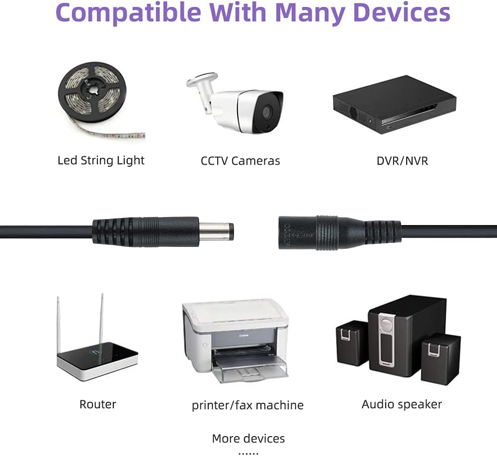 Sqlszt 60 12V 2.1mm 5.5mm DC feet Power Adapter Extension Cable x Compatible with DC Adapter Cord Fit for CCTV Security