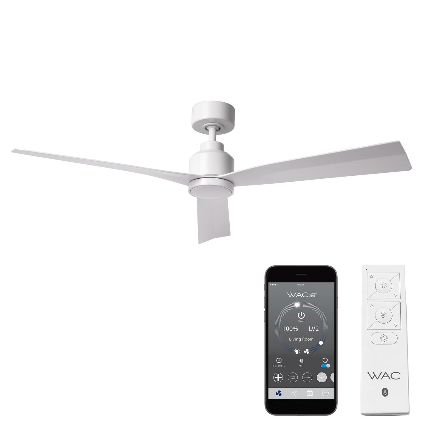 Clean Indoor/Outdoor 3-Blade Smart Compatible Ceiling Fan 52in Matte White with Remote Control and Wall Cradle. Works with iOS/Android, Alexa, Google Assistant, Samsung SmartThings, and Ecobee.
