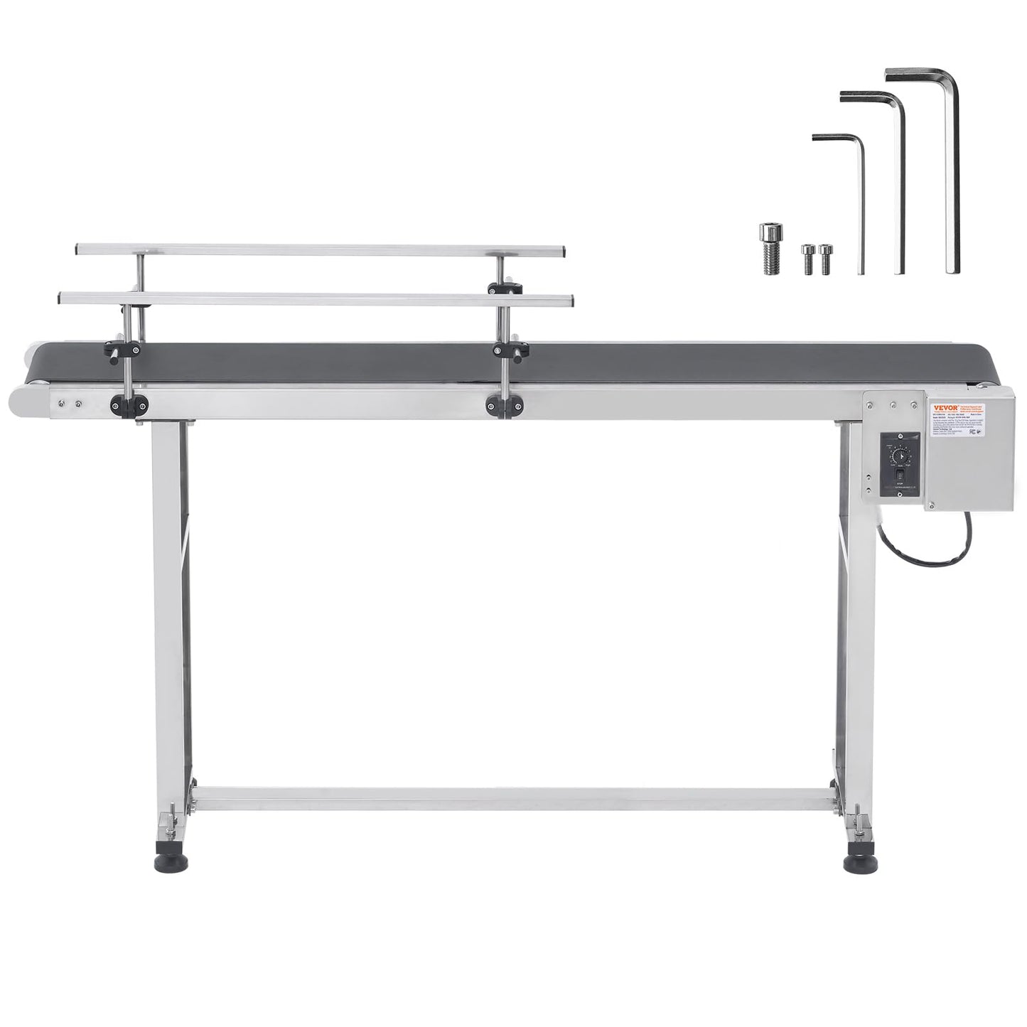 VEVOR Belt Conveyor, 59 x 15.7 inch ConveyorTable, Heavy Duty Stainless Steel Motorized BeltConveyor for Inkjet Coding Applications Powered PVCBelt Anti-Static Adjustable Speed (Double Guardrail)