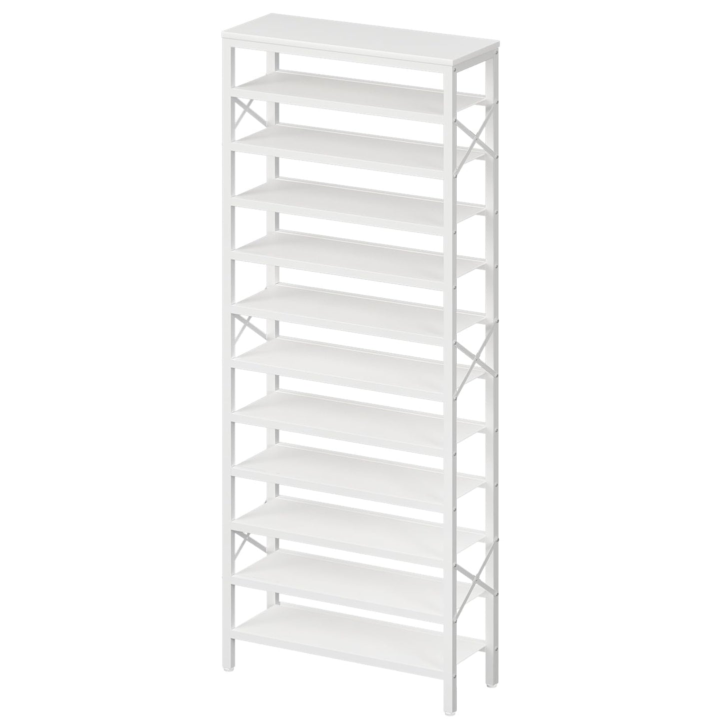 YATINEY 10-Tier Tall Shoe Rack and 12-Tier Tall Shoe Rack Organizer, Wooden Shoe Storage for Closet Holds 48 Pairs, Sturdy Shoe Shelf with X-Shaped Metal Support, for Entryway SS210BR-SS212WW