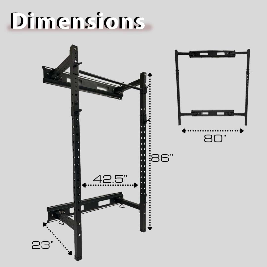 Fitvids Steel Folding Wall Mounted Power Rack Cage with Attachment Accessories - J Hooks and Height Adjustable Pull Up Bar