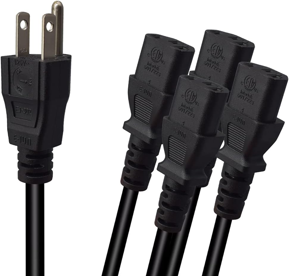 Toptekits 5-15P 4X C13 4 3 C13 Split(6ft/2m, 5-15P 4XC13) Computer Monitor Power Cord Splitter, NEMA to Y-Cable, Power