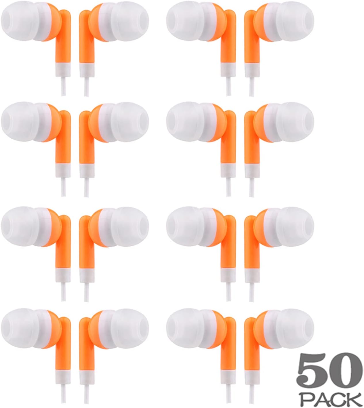 50 Pack MP3 CN-Outlet Wholesale Earbuds Bulk Headphones Individually Bagged for iPhone, Android, Player for Schools