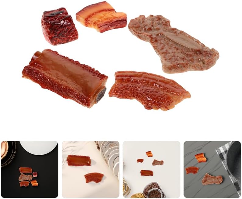 10Pcs Fake Meat Pork Ribs Artificial Food Props Lifelike Meat Fake Food for Kitchen Display Restaurant Cabinet