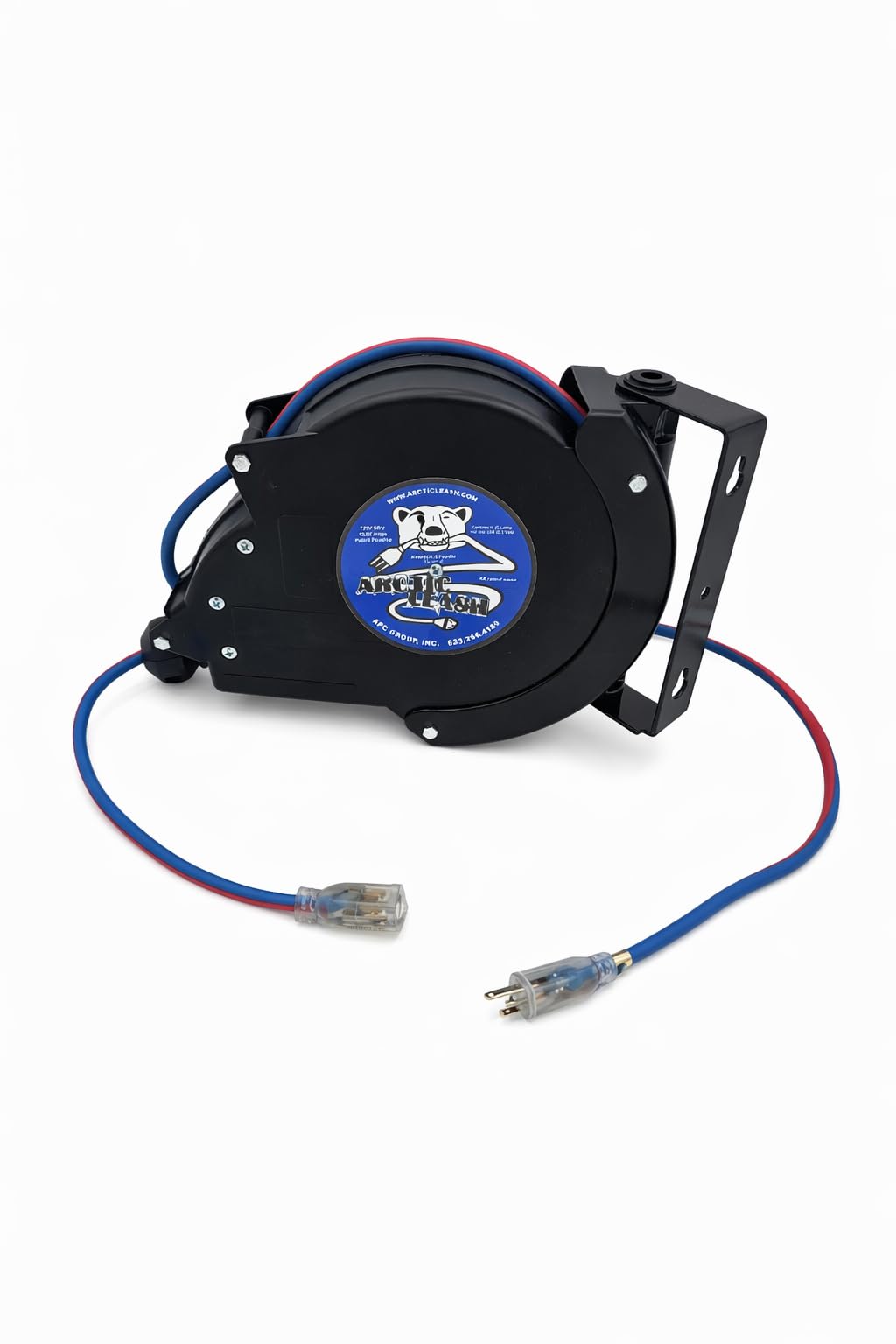 ARCTIC LEASH 20ft. 12/3 SJEOOW Cable, Outdoor/Watertight, Extreme Cold Weather Retractable Extension Cord Reel – 20 ft with 20A Resettable Breaker, 180° Swivel Mount, Retractable to -60°F.