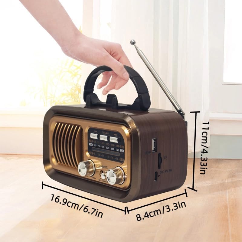 Bingxue MP3 Vintage Portable Radio with Bluetooth & TWS, AM/FM/SW Reception, Solar/D Battery/USB Charging, Player, TF
