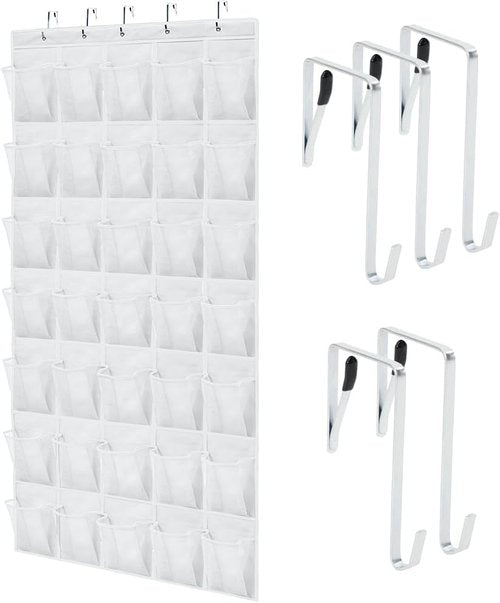 GORILLA GRIP Over The Door Shoe Organizer - 35 Large Breathable Mesh Pockets | Space-Saving Storage 68.5H x 24.5W White