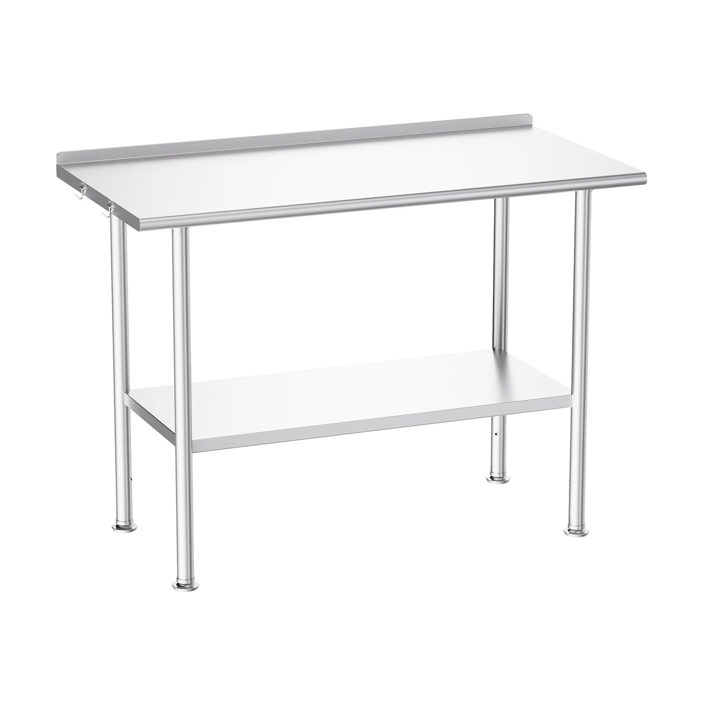 Atelicf All-Stainless Steel Prep Table, 24 X 48 Inch, with Rounded-Corner Backsplash and Adjustable Undershelf, Heavy-Duty for Outdoor Use,Restaurants,Hotels,Workshops,Kitchens,Gardens, and Garages