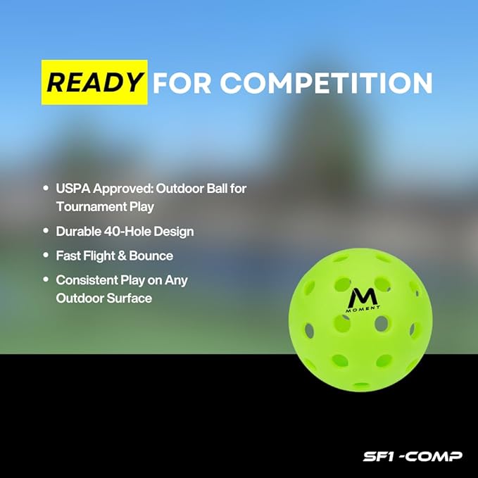 Moment SF1 Comp Performance Pickleballs | Outdoor Pickleballs Designed for Optimal Performance, Durable Material - Includes 12 Ballsz