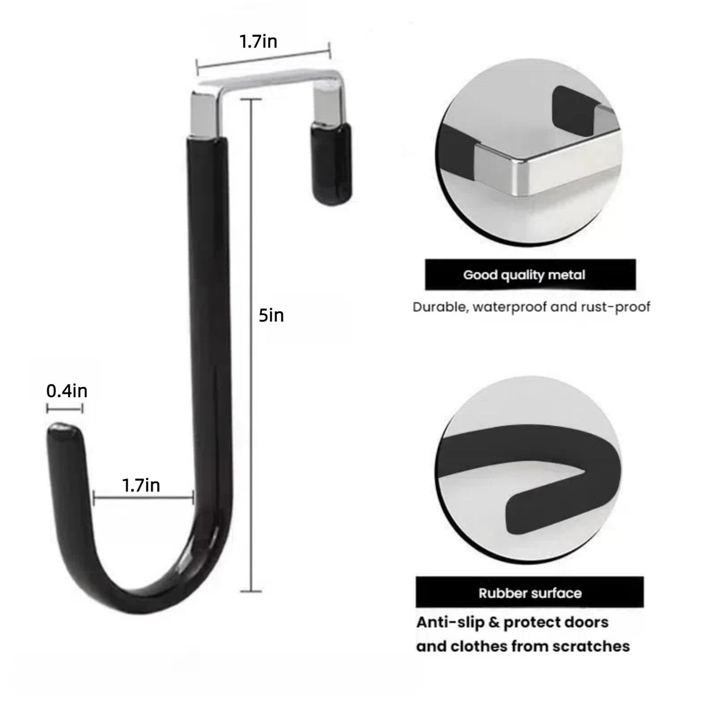 HANGZIGD Over The Door Hooks, Door Hangers Hooks,Extra Long 5" Rustproof Organizer Hook with Soft Rubber Padding, No-Scratch Design for Towels, Robes, Coats, Bags (12 Pack Black)
