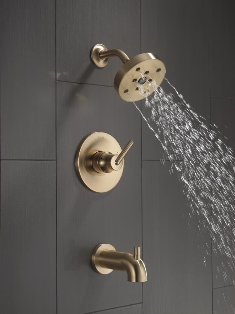 Delta Faucet Trinsic 14 Series Single-Function Tub and Shower Trim Kit with Single-Spray H2Okinetic Shower Head, Champagne Bronze T14459-CZ (Valve Not Included)
