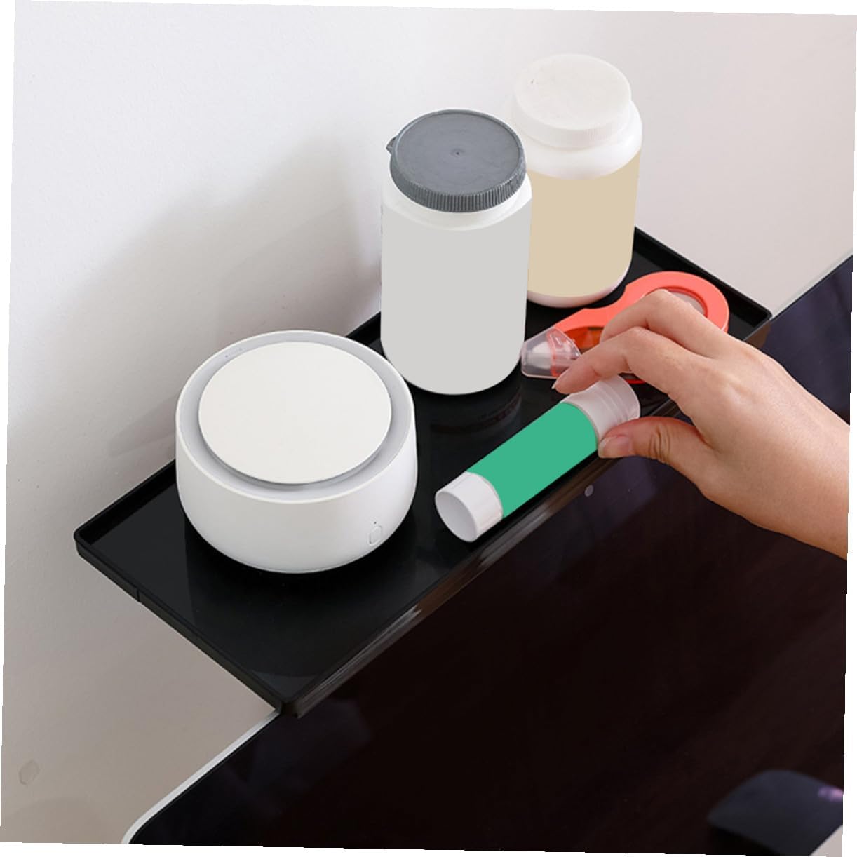 Wall-Mounted Black Monitor Shelf - Multifunctional Desktop Storage Rack