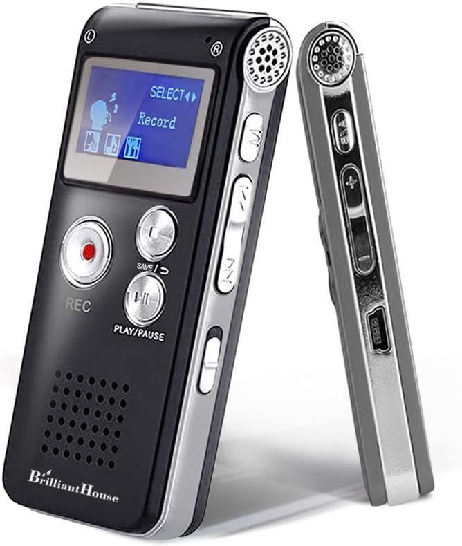 BrilliantHouse 16GB 1536KBPS MP3 Digital Voice Recorder Voice Activated Recorder with Playback Upgraded Portable Tape