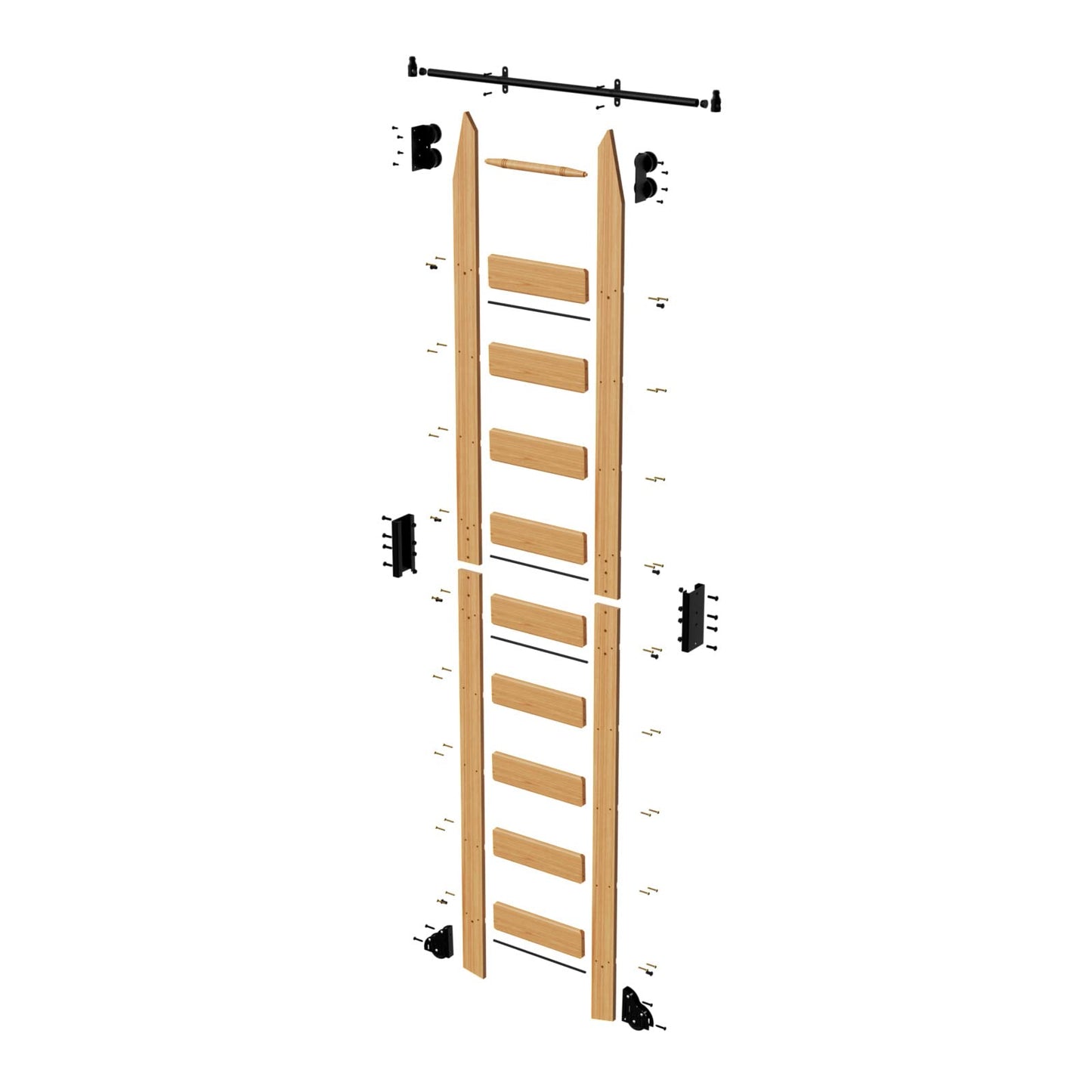 KINMADE 10 ft Rolling Library Ladder Kit with Ladder Included, Solid Red Oak Wood, Telescopic Upper Roller, Stable Style&Functional Design