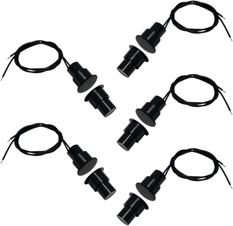 DSYBJR 5 Sets 3/4" Flush Mounted Door Magnetic Contacts Alarm Switch Sensor NC Type (Black)