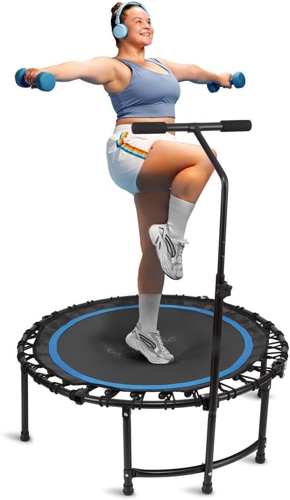 SereneLife 40"/50" Mini Trampoline for Adults - 450/550LBS Fitness Trampoline with Reinforced Springs & Adjustable Safety Handle - Stable & Quiet Supports Whole-Body Workout & Relaxation