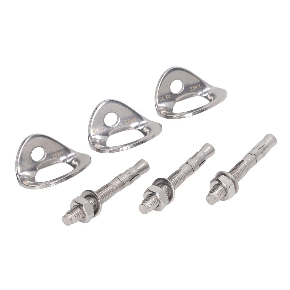3Pairs Stainless Steel Climbing Bolt Hanger Set 25KN Climbing Bolts Hanger with Expansion Screws Climb Fastening Safe Fixed Point for Mountaineering