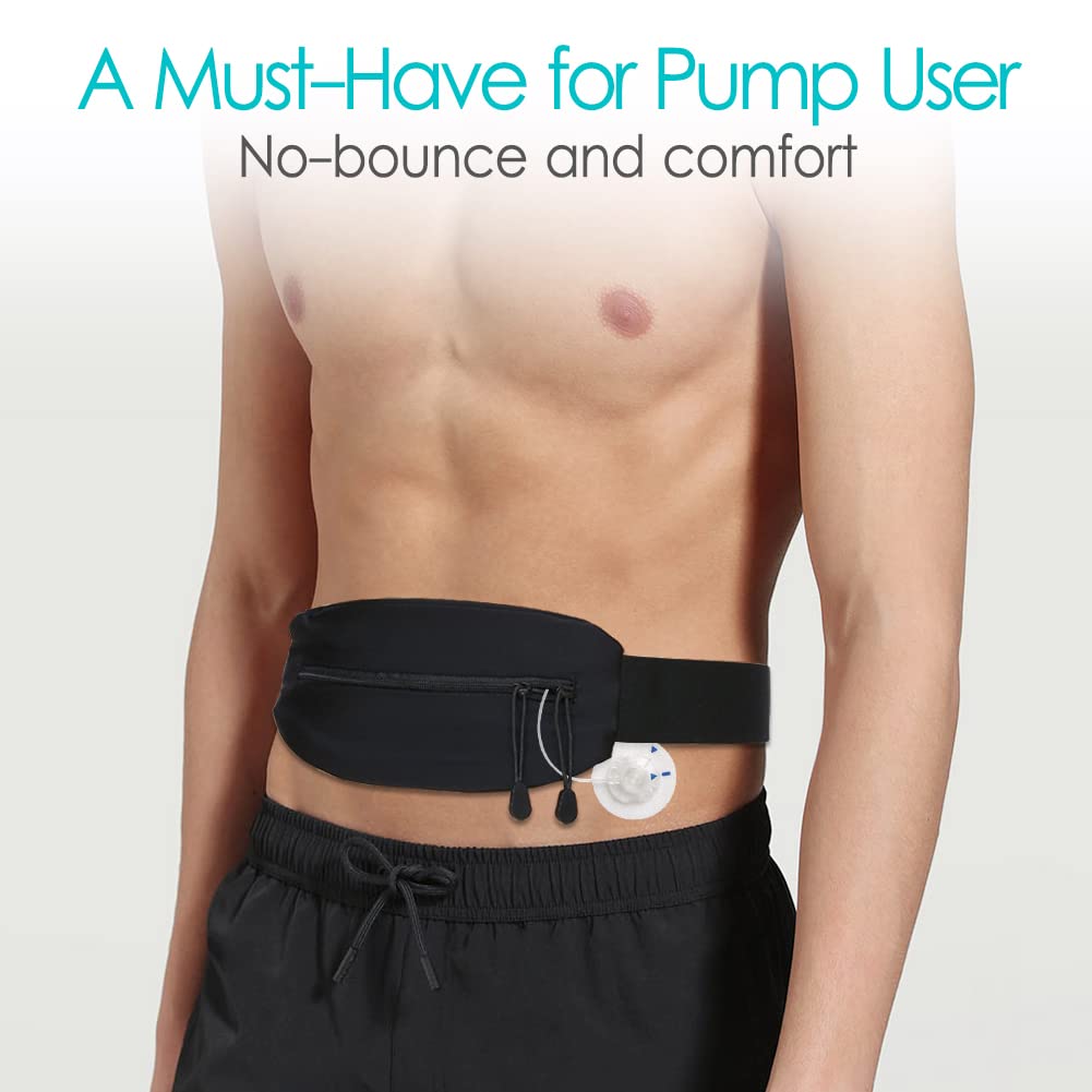 Insulin Pump Belt with Double Slide Zipper Pouch Medical Holder for Diabetic T1D Adjustable Waist Band Accessories Lightweight for Tubing Epipen Men Women Adult Black