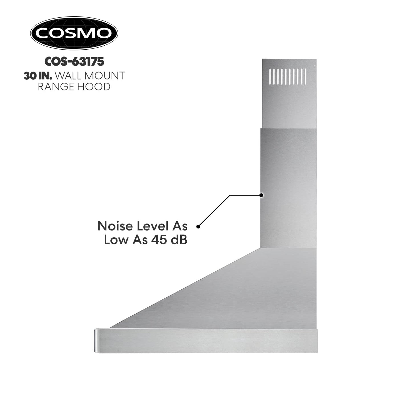 COSMO COS-63175 30 in. Vista Collection 380 CFM Ducted Wall Mount Range Hood, Button Controls, LED Lights, Stainless Steel