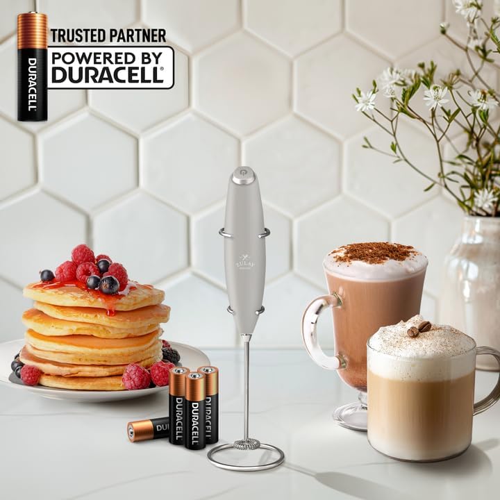Zulay Kitchen Milk Frother Wand - Ultra-Fast Handheld Drink Mixer with Batteries - Light Gray