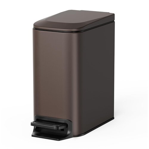 Cesun Stainless Steel Bathroom Trash Can - 6 Liter Soft Close Lid & Step Pedal | Anti-Fingerprint Finish (Brown)