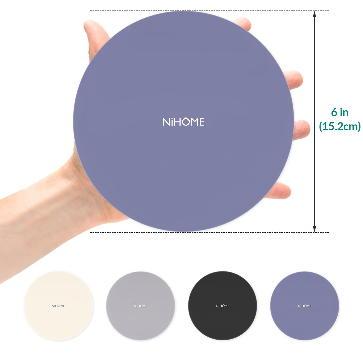 NIHOME Silicone Jar Opener – 6 Inch Large Anti-Slip Grip Pads, Premium 100% Food-Grade Silicone, Stylish Designer Colors, Multi-Purpose Heat-Resistant Mat & Coaster, Set of 4