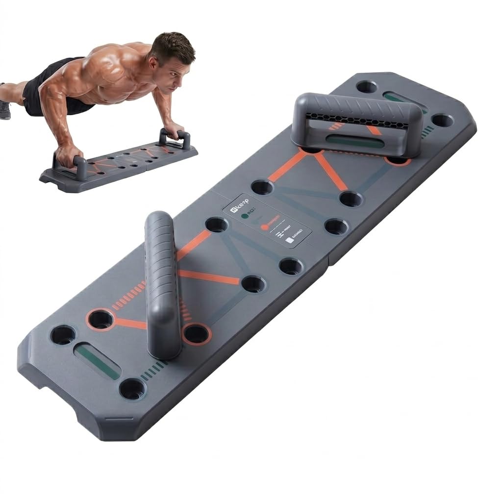 KEEP Push Up Board, 18-in-1 Foldable Pushup Bar for Men & Women, Portable Home Gym Equipment for Chest, Triceps, Shoulder & Back Workout, Heavy-Duty ABS Muscle Strength Training System (Grey)