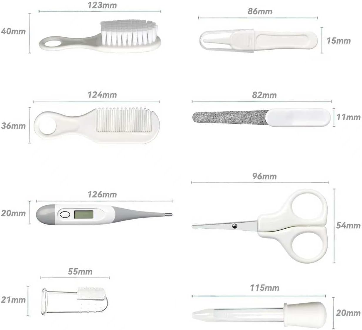 Skiennix Baby Grooming Kit - Infant Safety Care Set with Hair Brush, Nail Clipper & Nasal Aspirator | Grey & White