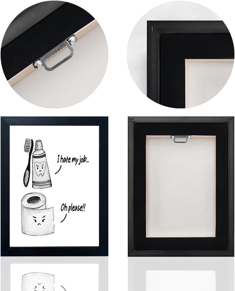 Skiennix Kids Bathroom Decor - Cute Framed Canvas Print with Funny Artwork | Modern Black and White Design