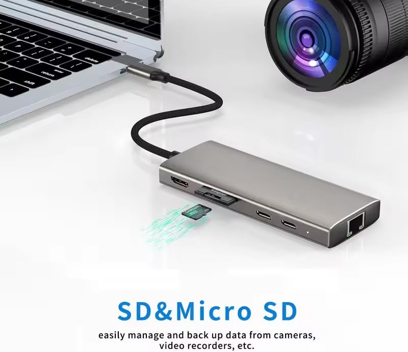 SZPACMATE 10-in-1 4K USB3.0, RJ45 USB C HUB Dongle, USB C Adapter Docking Station with HDMI, Type C PD, USB C Data