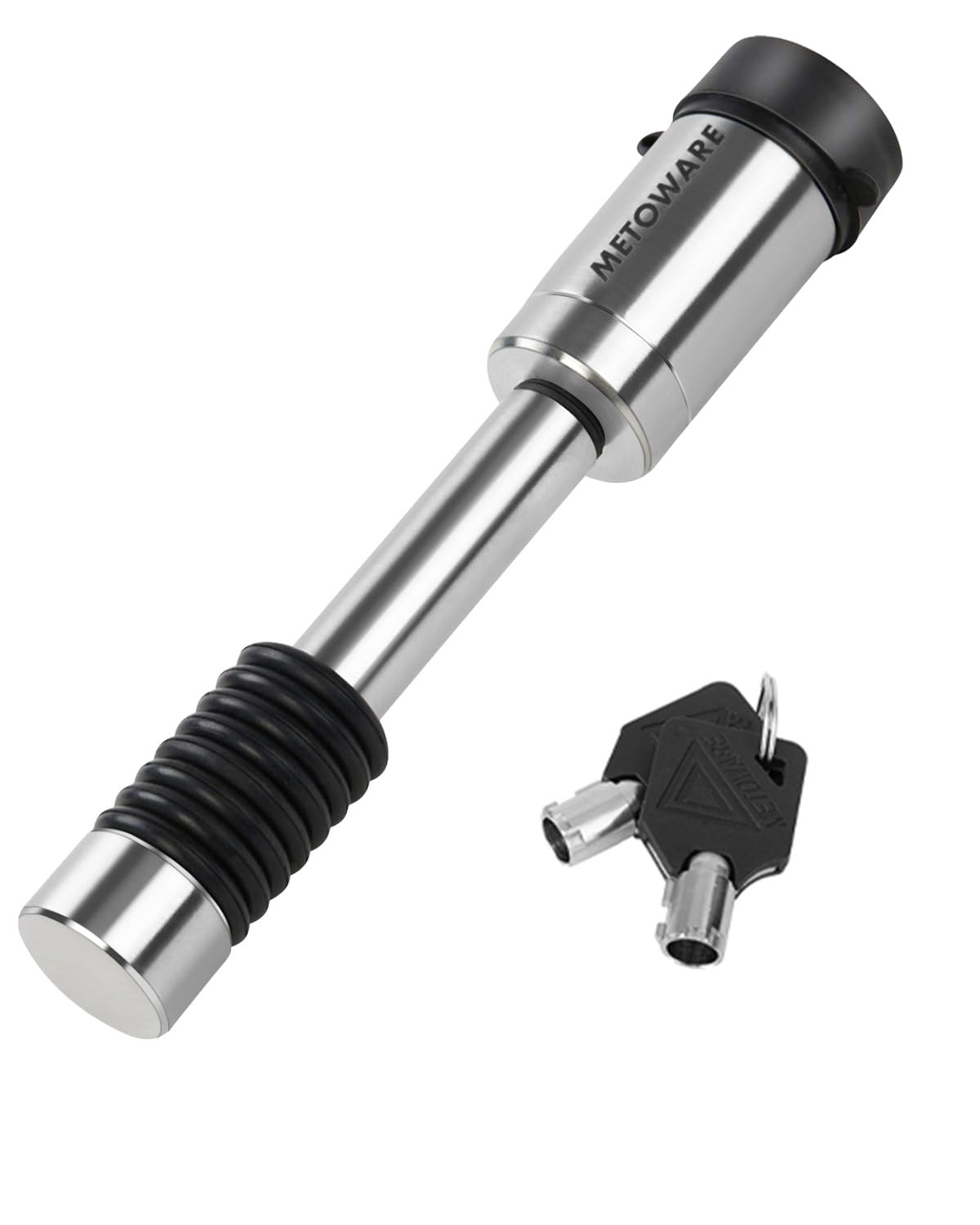 METOWARE Stainless Steel Trailer Hitch Lock - 5/8" Pin for Class III IV Hitches (2" & 2.5" Receivers) - Heavy Duty Anti-Theft Receiver Lock with 8 Anti-Rattle O-Rings & Waterproof Cap