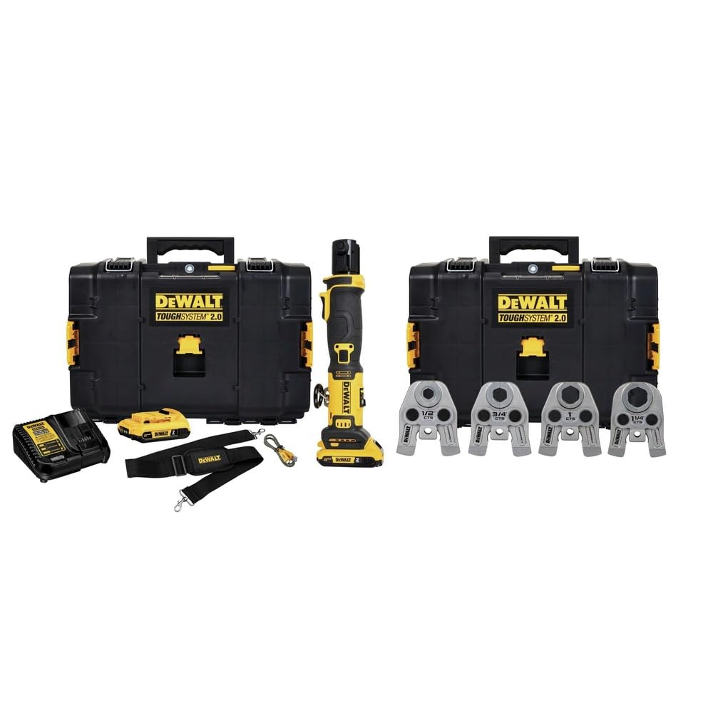 DEWALT 20V MAX Compact Press Tool Kit with CTS Jaws, 1/2-1-1/4 Inch, Cordless, 2 Batteries and Charger Included (DCE210D2K)